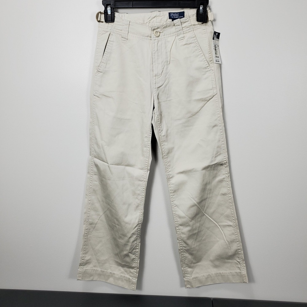 Polo Ralph Lauren Boys Wide Leg Pants Sz 10 Khaki Tan Beige Adjustable Waist Zip